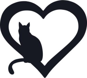 Silhouette of a cat sitting inside a heart outline – vinyl sticker design by Seaside Sticker Co